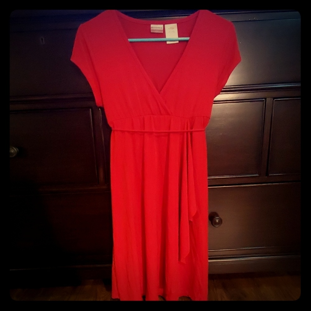 SALE! Red Midi Dress - Short Sleeve-Flowy Material